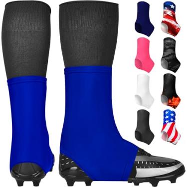 Imagem de Exxact Sports Capas de chuteira de futebol Spats – Mantenha seus cadarços amarrados e chuteiras limpos, futebol americano para chuteiras, perfeito para beisebol, futebol, lacrosse, hóquei (azul royal