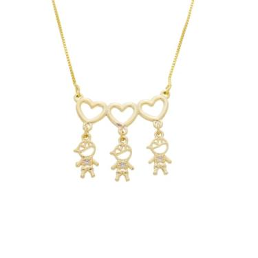 Imagem de Colar 3 Filhos Pingente Meninos E Meninas Banhado A Ouro (3 MENINOS)