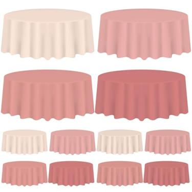 Imagem de Whaline Toalha de mesa redonda rosa de plástico com 4 cores, toalha de mesa à prova d'água, para festas, casamentos, chás de panela, decoração, 203 cm