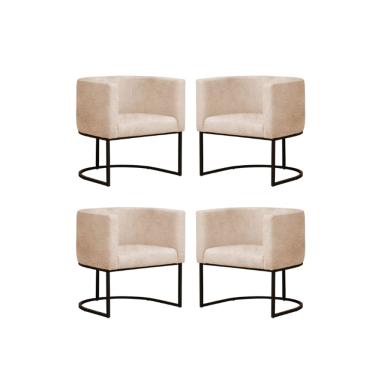 Imagem de Kit 4 Poltronas Reforçada Decorativa Sala Gabriela Base Ferro Preta Suede