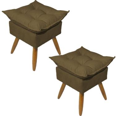 Imagem de Kit 2 Puff Decorativo Quadrado Para Sala Quarto Penteadeira Recepção Alice Pé Palito Castanho Suede