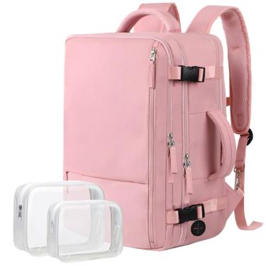 Imagem de Mochila de viagem com alças para mulheres à prova d`água 35L 17,3" rosa