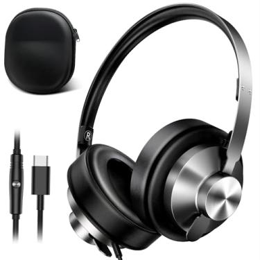 Imagem de INFURTURE Fones de ouvido sobre-auriculares com fio com design ergonômico USB-C com espuma de memória, som e armação de metal durável – perfeito para viagens, jogos, uso em estúdio, viagens/trilhas