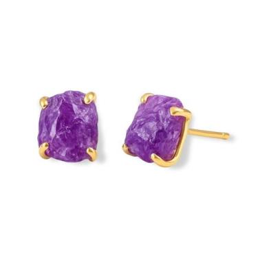 Imagem de Brinco Tarraxa Ametista - Cristal Natural, Banho Ouro 18k