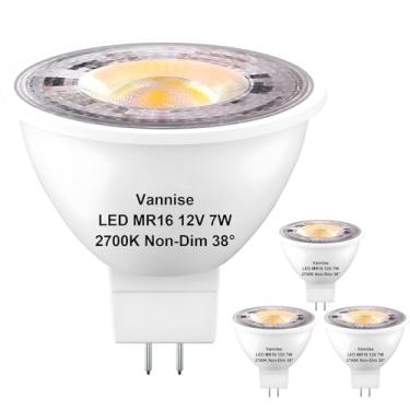 Imagem de Vannise Lâmpada Led Mr16 Gu5.3 2700K, Branco Suave, Pacote Com 3 Lâmpadas Para Iluminação Paisagística, 450Lm, 7W, Equivalente A 50W, Base Sem Cintilação, Não Regulável, Mr 16, Luz Ambientes Interno