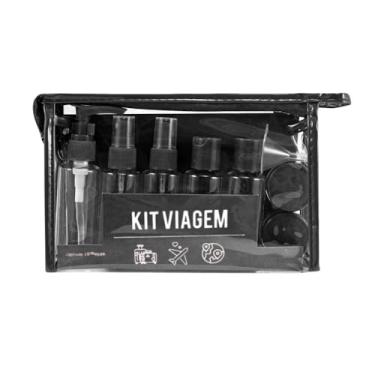 Imagem de Kit 10 Frascos de Viagem com Necessaire Transparente para Shampoo, Perfume e Cosméticos (Preto)