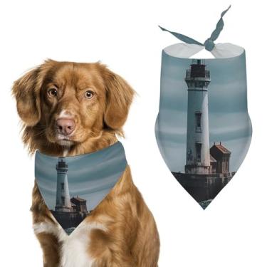 Imagem de Cachecol Lighthouse Ocean impresso para animais de estimação cachecol triângulo de poliéster - tamanho único (70 x 30 cm)