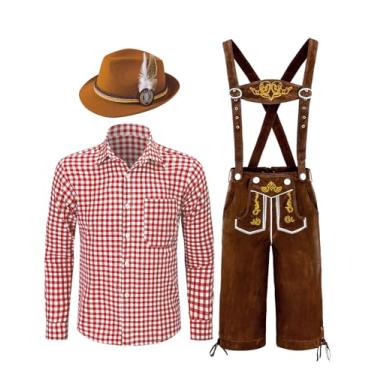 Imagem de Funny World Oktoberfest Fantasia masculina alemã bávara Lederhosen conjunto de fantasia de Halloween, vermelho, médio
