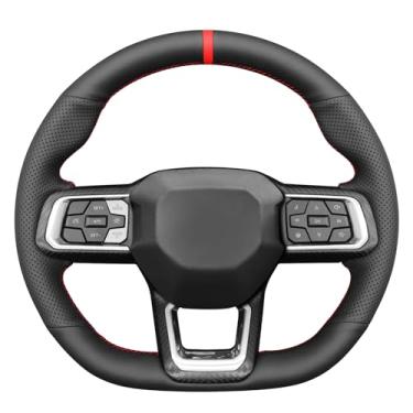 Imagem de MEWANT Capa de volante compatível com Ford Mustang 2024 couro de microfibra costurado à mão para volante