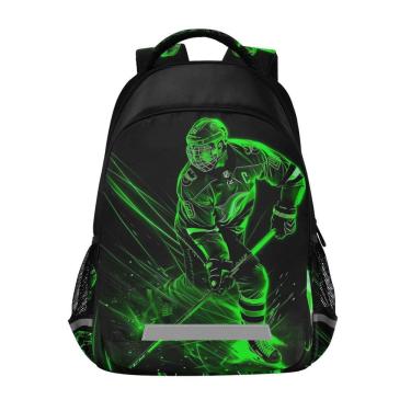 Imagem de Mochila LFICRTAN Green Hockey Player para crianças de 6 a 12 anos