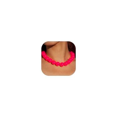 Imagem de NOVYRA Colar colorido de contas grossas para mulheres, colar de contas redondas de acrílico colorido, moderno, ajustável, de resina neon, grandes colares, feitos à mão, bijuteria de festa de fantasia