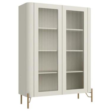 Imagem de Cristaleira Sala De Jantar 2 Portas Vidro Pés Industrial Dourado Naim 