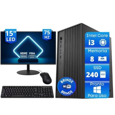 Imagem de Computador Pc Completo Intel Core I3 8Gb SSD 240Gb Monitor 15