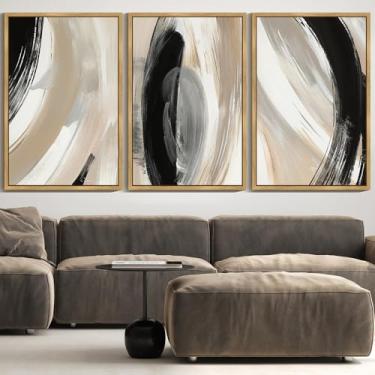 Imagem de KUVIOKE Arte de parede emoldurada abstrata neutra preta moderna minimalista grafite pastel decoração de parede arte para quarto sala de estar corredor pronto para pendurar 61 x 91 cm (moldura natural)