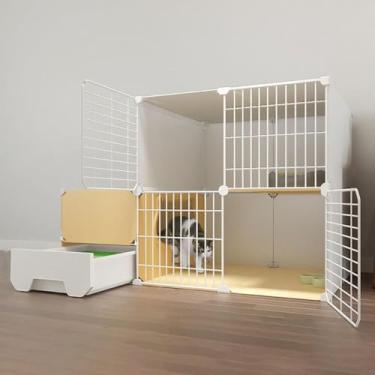 Imagem de Cercadinho Para Gatos Gaiolas Para Gatos Gaiola Para Gatos Diy Interna, Caneta Para Animais Pequenos Com Porta, Gaiolas De Malha De Arame Para Uso Interno/Externo, Cercad, White, 111x49x75cm