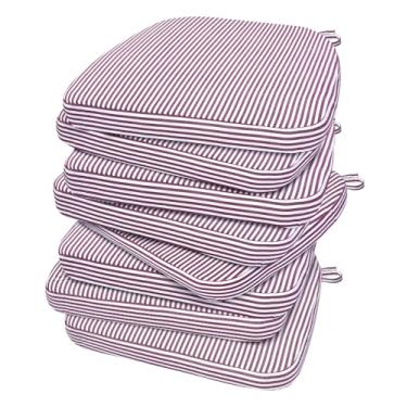 Imagem de AAAAAcessories Almofadas de cadeira em forma de D, almofadas de cadeira de jantar de 5 cm de espessura com laços e removíveis, capa lavável na máquina, 43 x 40 cm, conjunto de 8, risca vermelha