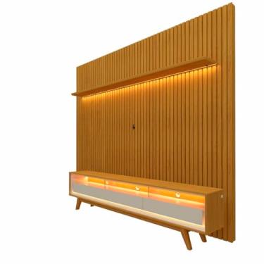 Imagem de Rack com Painel Para TV até 90 Polegadas com LED 229cm MDF Pés de Madeira Elegance Yescasa Naturale