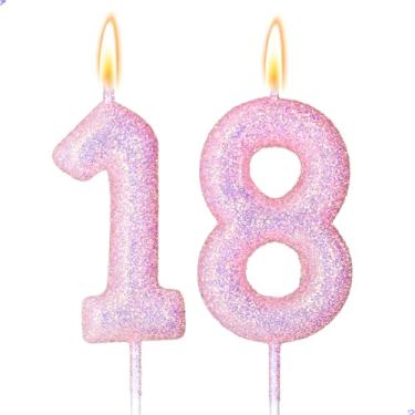 Imagem de 18 velas decorações de aniversário de 18 anos para meninas, rosa 18 velas para bolo de aniversário, 18 enfeites de bolo para meninas de 18 anos, decoração de bolos, lembrancinhas de artigos de festa