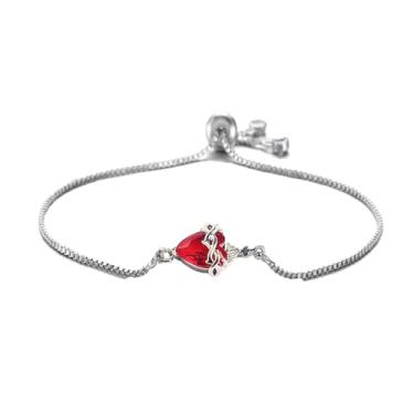 Imagem de CHUQIU Pulseiras femininas com pingente de coração de Jesus banhado a prata e zircão vermelho/rosa / prata para presentes cristãos, red zircon silver, Sem Pedra Preciosa