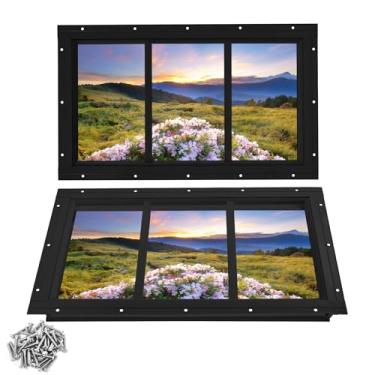 Imagem de Ktondic Janela de galpão, 2 unidades, 25,4 x 45,7 cm, design fixo de janela de popa preta, janelas domésticas embutidas com vidro temperado e ramos para galinheiro, celeiros, teatro e garagem