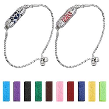 Imagem de SUPERFINDINGS 2 peças pulseira difusor de óleo essencial aromaterapia coluna ajustável pulseira com 20 peças almofadas de feltro aço inoxidável óleo essencial joia presente para o dia das mães, Natal