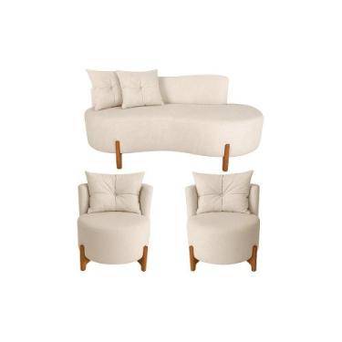 Imagem de Conjunto 2 Poltronas + Sofá Curvo Orgânico Luna Boucle Bege - Montanar