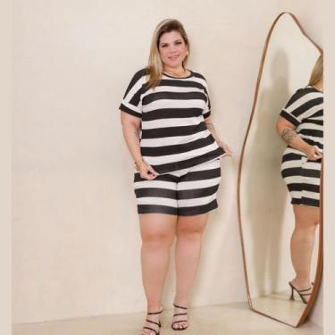 Imagem de Conjunto Feminino Verão Plus Size Blusa Manga Curta e Shorts com Bolso