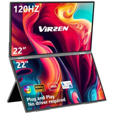 Imagem de Virzen Extensor de laptop 55.9 cm Dual Portable Monitor Screen 120Hz 120sRGB 1080P Tela tripla dobrável empilhada para Windows MacOS/HDMI Tipo-C Trabalho Jogos Escritório
