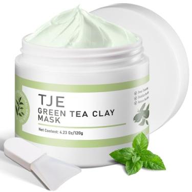 Imagem de TJE Máscara de argila de chá verde, máscara facial de limpeza de chá verde, máscara de limpeza profunda de poros, hidratante e purificante, remove cravos e acne para todos os tipos de pele