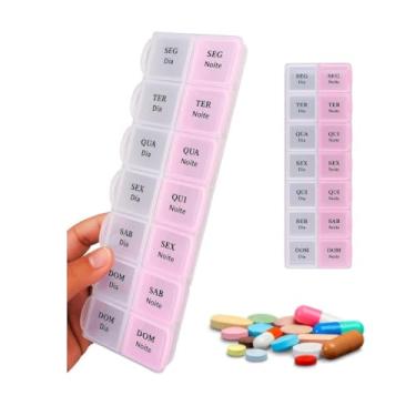 Imagem de Porta Comprimidos Semanal Dia e Noite 7 Dias c/ 14 Compartimentos - Organizador de Remédios para Viagem, Ideal para Idosos, Uso Diário