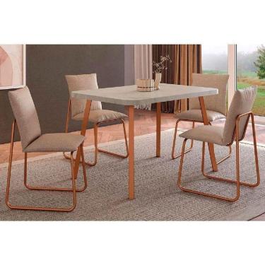 Imagem de Sala De Jantar Completa Stellar 1598 Aço c- Tampo Madeirado 120x80cm E 4 Cadeiras Soft Rose-petra - Rose-areia - Carraro