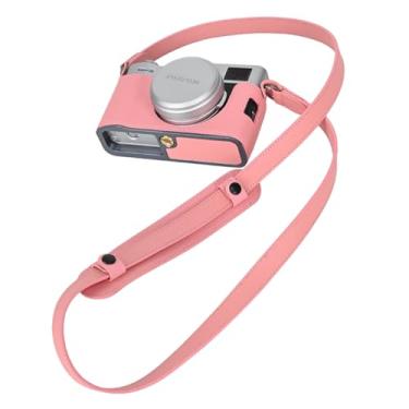 Imagem de Capa X100VI, capa BMAOLLONGB feita à mão em couro legítimo de metal para metade da câmera para Fujifilm X100VI (rosa, com alça de pescoço)