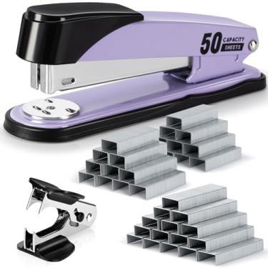 Imagem de Deli Grampeador resistente, grampeador completo para mesa com 2000 grampos e removedor de grampo, capacidade para 50 folhas, sem atolamento, grampeador de escritório antiderrapante com grampos para
