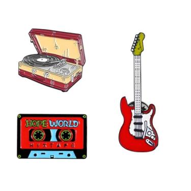 Imagem de LPYO Conjunto de broches de fita cassete retrô, toca-discos de rádio, guitarra, cassete, desenhos, broches bonitos, adequados para bolsas e roupas, presentes ideais para amantes de música, Medium