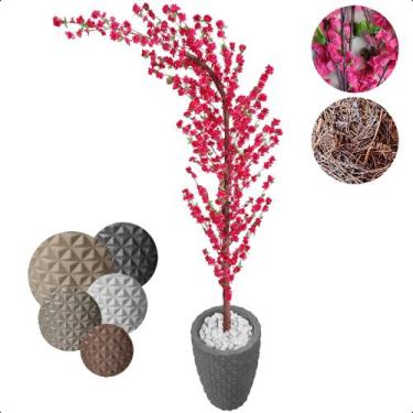Imagem de Cerejeira Artificial Curva Sakura Pink Grande Vaso Decoração - Flor de