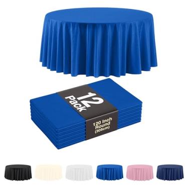 Imagem de Exquisite Pacote com 12 toalhas de mesa de plástico azul escuro - Tamanho: Toalha de mesa descartável redonda de 300 cm para festas - Ideal para aniversários, festas, verão e mais