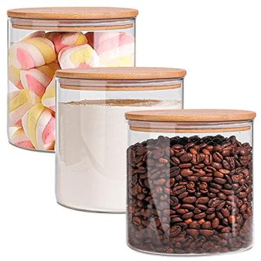 Imagem de Kit 3 Potes 600ML de Vidro com Tampa de Bambu Herméticos com Adesivos e Canetinha