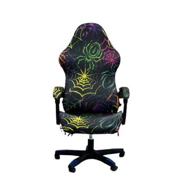 Imagem de ACOFRR Capas para cadeira de jogos, capas elásticas removíveis laváveis para computador reclináveis para cadeira de jogos com capa para apoio de braço (sem cadeiras) (Halloween-Spider Web03)