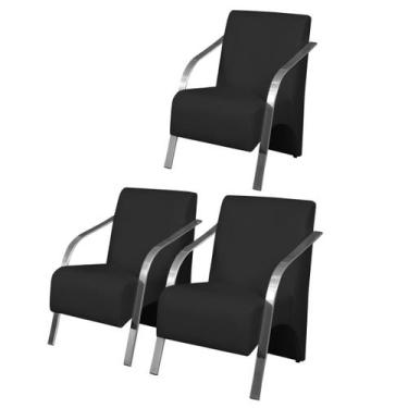 Imagem de Kit 3 Poltronas Decorativas Vênus 1 Lugar Braço Pé Alumínio D Salla Te