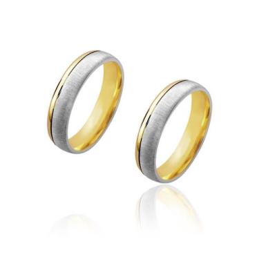 Imagem de Par de Alianças de Casamento Apolo Ouro 18k com Friso Lateral Ouro Bra