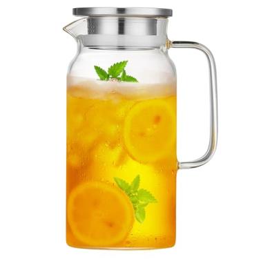 Imagem de DOPUDO Jarra de vidro de 1,134 g com alça e tampa de aço inoxidável, garrafa de vidro borossilicato de 1250 ml, infusor de dose dupla para bebidas quentes e frias, chá gelado, café, suco, leite, vinho