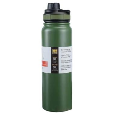 Imagem de Garrafa de Água Térmica Inox 800ml Esportiva com Alça Parede Dupla Isolada a Vácuo Antivazamento Garrafinha Academia Fitness Corrida Esportes Escritório Aço Inox (Verde)