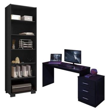 Imagem de Mesa para Computador Gamer DRX 5000 e Livreiro Office Preto Trama - Mó