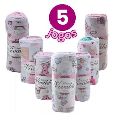 Imagem de Kit 5 Jogos Lençóis E Fronhas Estampadas Para Bebês Meninas - Vivaldi