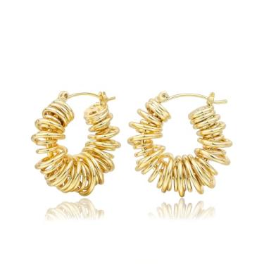 Imagem de JA.S.JR Brincos de argola grossa banhados a ouro 18K para mulheres | Brincos de ouro grosso | Argolas de ouro geométricas hipoalergênicas de 25 mm, 25 mm, Cobre, Sem pedra preciosa