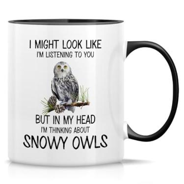 Imagem de Retreez Caneca engraçada – Caneca I'm Thinking About Snowy Owls – Caneca de café ou chá de cerâmica de 325 ml – Presente hilário para observadores de pássaros, amantes de corujas, ornitólogos – Caneca
