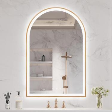 Imagem de Espelho de banheiro LED OUMUSU arqueado 24x36cm com luzes antiembaçant