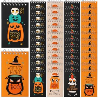 Imagem de Teling Bloco de notas espiral de Halloween com 50 peças, bloco de notas pequeno de 7 x 12 cm, blocos de notas em espiral superior, 75 páginas, caderno forrado com bolso para escola, escritório