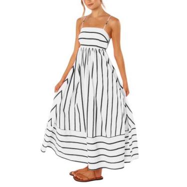 Imagem de Vestido maxi chouyatou feminino listrado nas costas, preto e branco