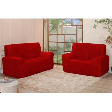Imagem de Kit Capa para Sofá 3 e 2 Lugares, Malha Gel Poliéster, 21 Elásticos, Ajuste Coladinho, Estilo Contemporâneo (VERMELHO)